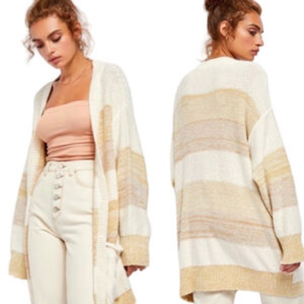 Free People Southport Beach Cardigan Oversized in Grain Combo stripes Size Small